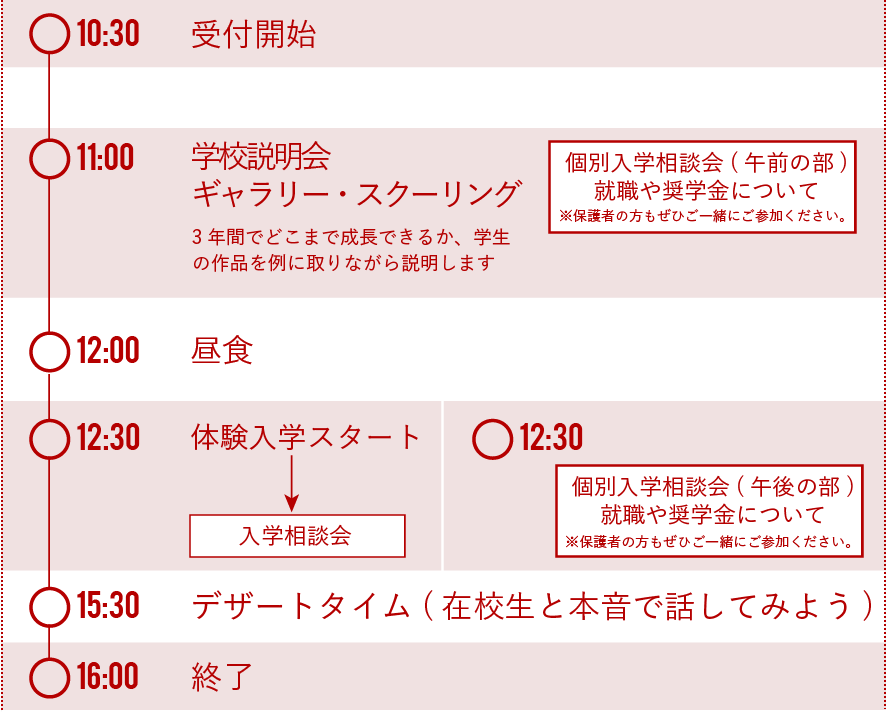 オープンキャンパス タイムスケジュール